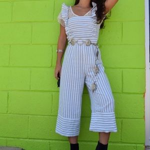 Boohoo striped jumpsuit with ruffle sleeve